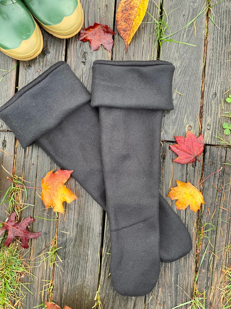 SLUGS Fleece Snow Rain Boot Liners Solid Black, Tall Socks, Winter Fall Fashion, Boot Cuffs, Cold Weather, Chic Rain Boot Socks, Warm & Cozy image 3