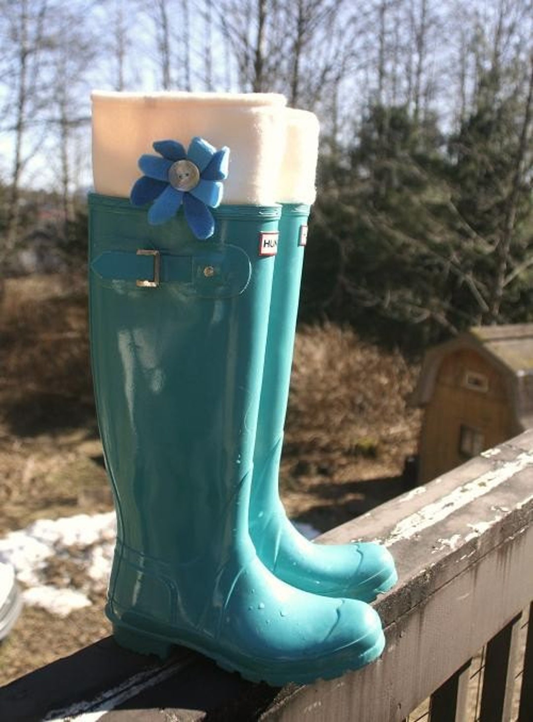 SLUGS Fleece Boot Liners Cream With a Forget Me Not Flower on - Etsy