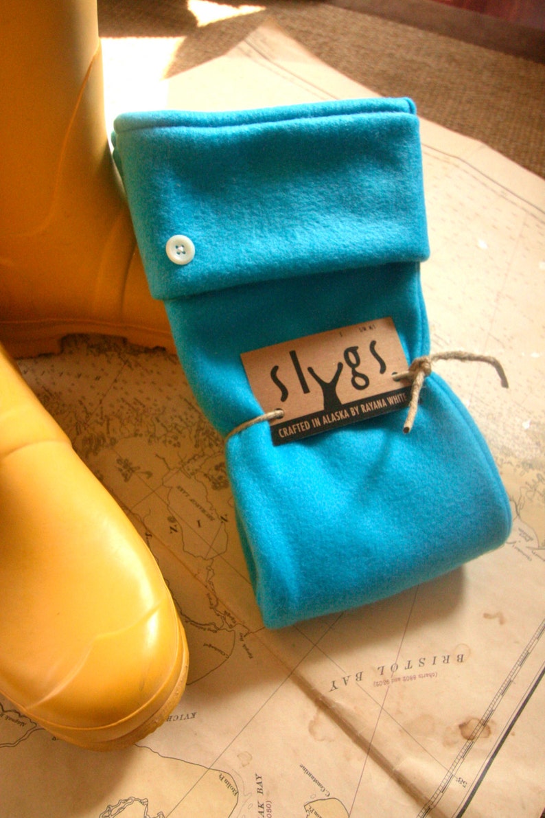 Boot Cuffs SLUGS Fleece Rain Boot Liners Solid Turquoise, Wellington Boot Socks, Fall Winter Rainy Day Style, Snow Boot Cozy & Warm Socks image 4