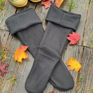 SLUGS Fleece Snow Rain Boot Liners Solid Black, Tall Socks, Winter Fall Fashion, Boot Cuffs, Cold Weather, Chic Rain Boot Socks, Warm & Cozy image 4