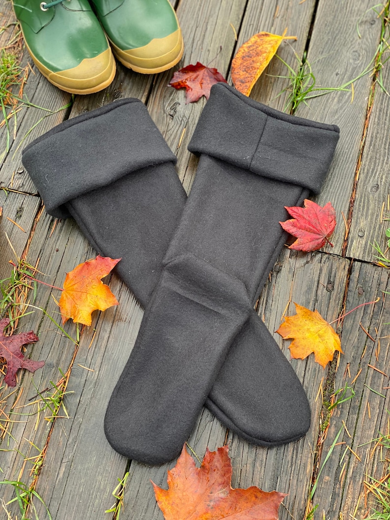 SLUGS Fleece Schnee Regen Stiefel Einlagen Schwarz, Hohe Socken, Winter Herbst Mode, Stiefelmanschetten, Kaltes Wetter, Schicke Regen Stiefel Socken, Warm & Gemütlich Bild 4