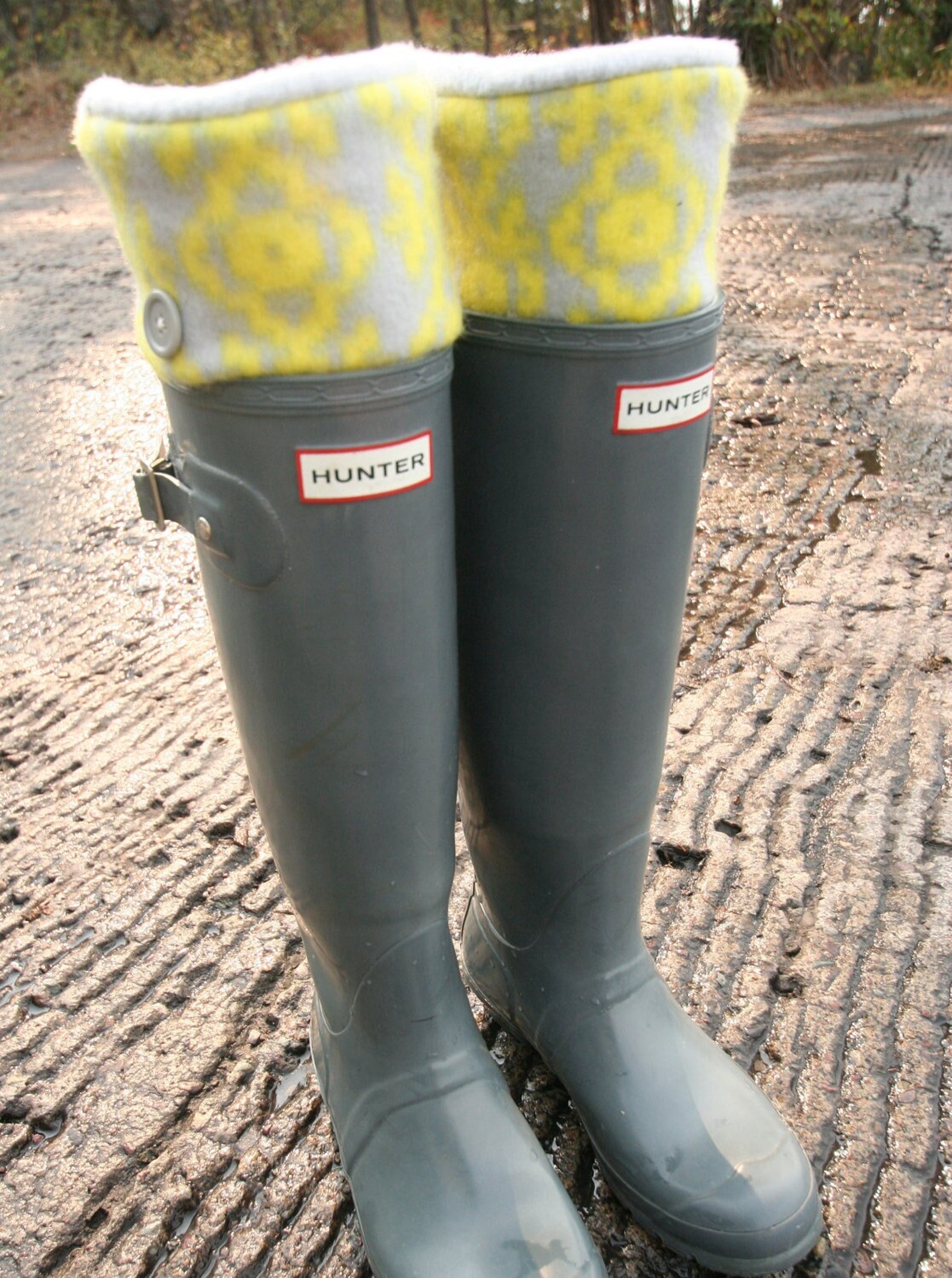 SLUGS Fleece Rain Boot Liners Grey With Neon Tribal Cuff Fall Etsy