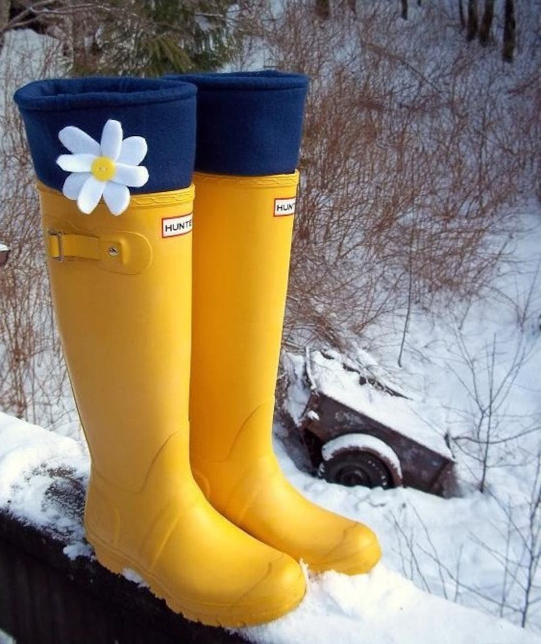 SLUGS Fleece Rain Boot Liners Solid Navy With Daisy on the - Etsy
