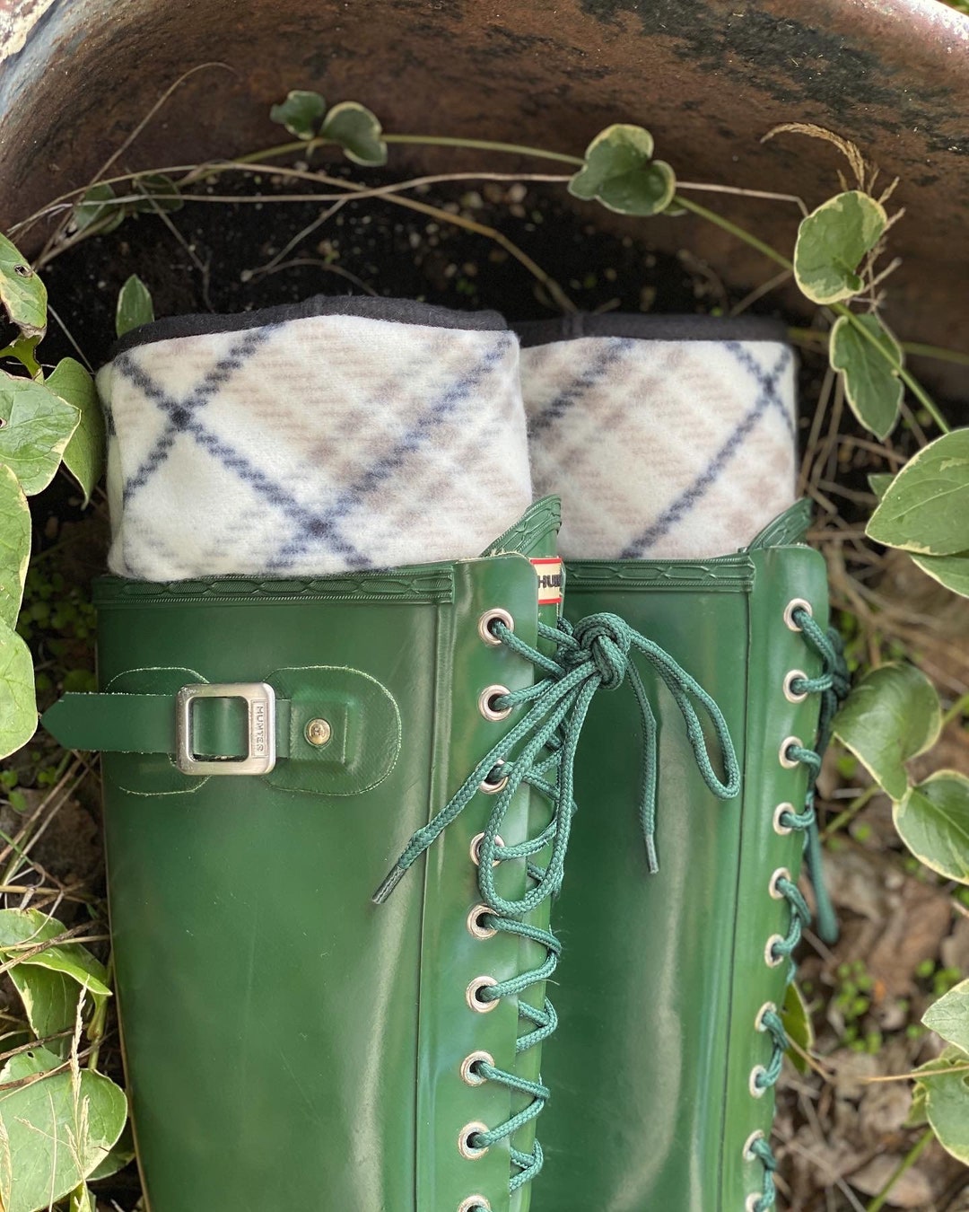 SLUGS Fleece Rain Boot Liners Black, Tan, White Plaid Xtratuf Boot Sock