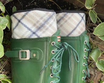 SLUGS Fleece Rain Boot Liners Black, Tan, White Plaid Xtratuf Boot Sock, Socks, Inserts, Cold Weather Accessory, Fall Fashion, Gift For Her