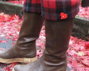 SLUGS Fleece Rain Boot Liners Black with a Red, Black Love Plaid, Boot Socks, Boot Topper, Boot Cuff, Fleece Inserts, Tall Cozy Sock