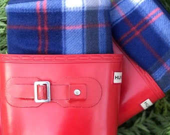 SLUGS Fleece Rain Boot Liners Navy, Grey & Red Plaid, Boot Sock, Boot Insert, Fleece Sock, Boot Sock, Xtratuf, Tall Sock, Cozy Socks