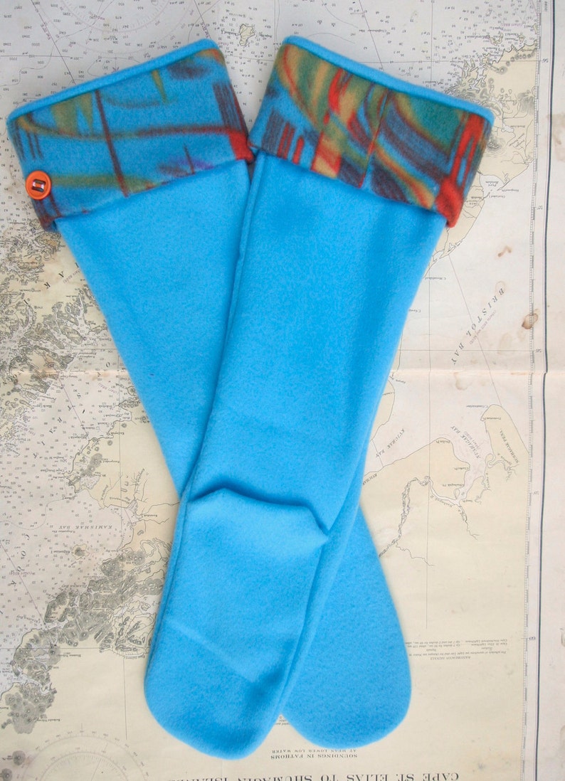 Fleece Rain Boot Wellington Liners SLUGS Turquoise with a Etsy
