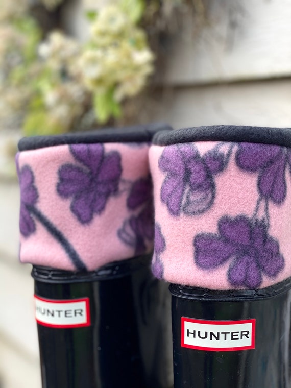 SLUGS Fleece Rain Boot Liners Black With A Blush Purple Floral Pattern Boot Cuff Tall Socks Xtratuf Inserts Fleece Socks Outdoor Gift Etsy