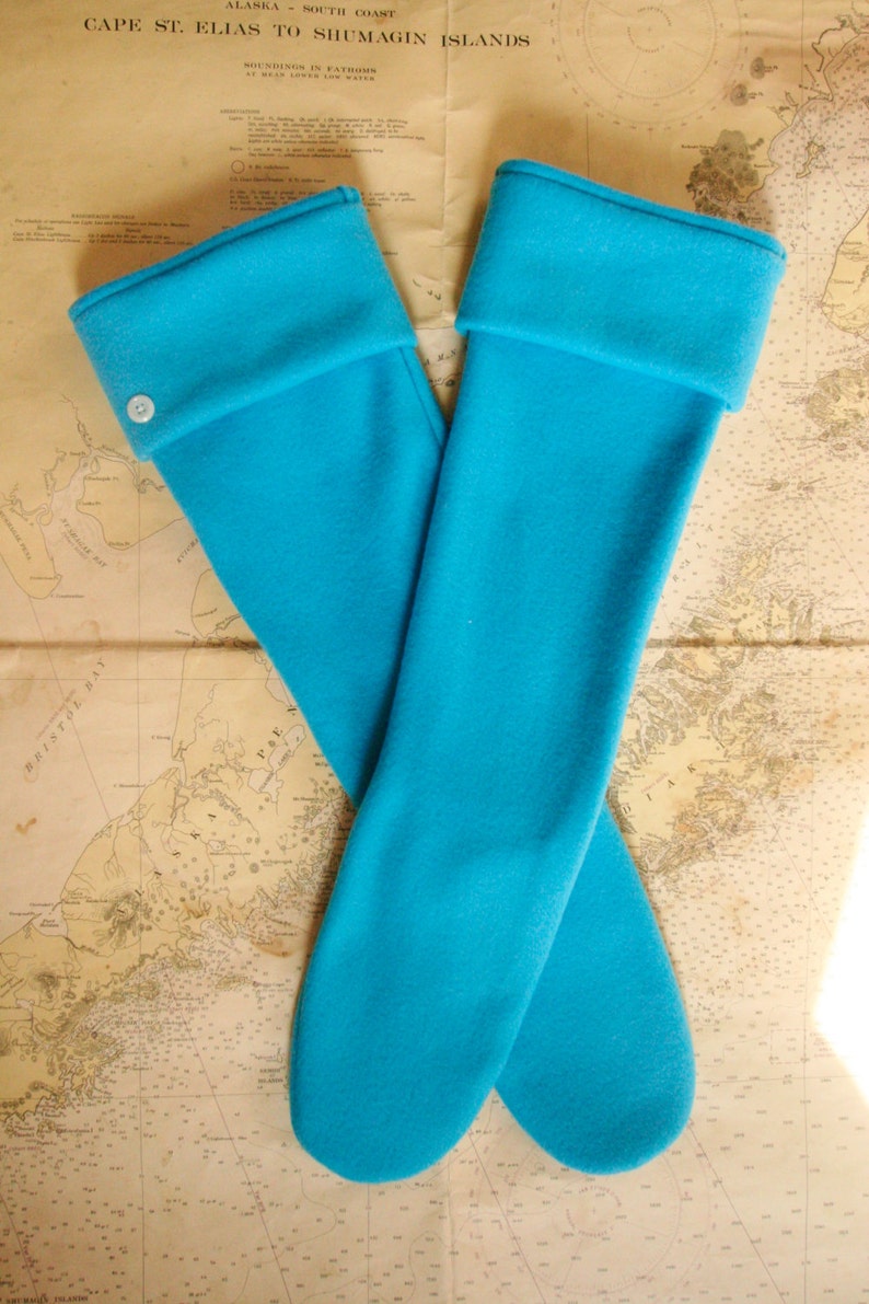 Boot Cuffs SLUGS Fleece Rain Boot Liners Solid Turquoise, Wellington Boot Socks, Fall Winter Rainy Day Style, Snow Boot Cozy & Warm Socks image 2