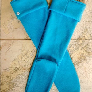 Boot Cuffs SLUGS Fleece Rain Boot Liners Solid Turquoise, Wellington Boot Socks, Fall Winter Rainy Day Style, Snow Boot Cozy & Warm Socks image 3