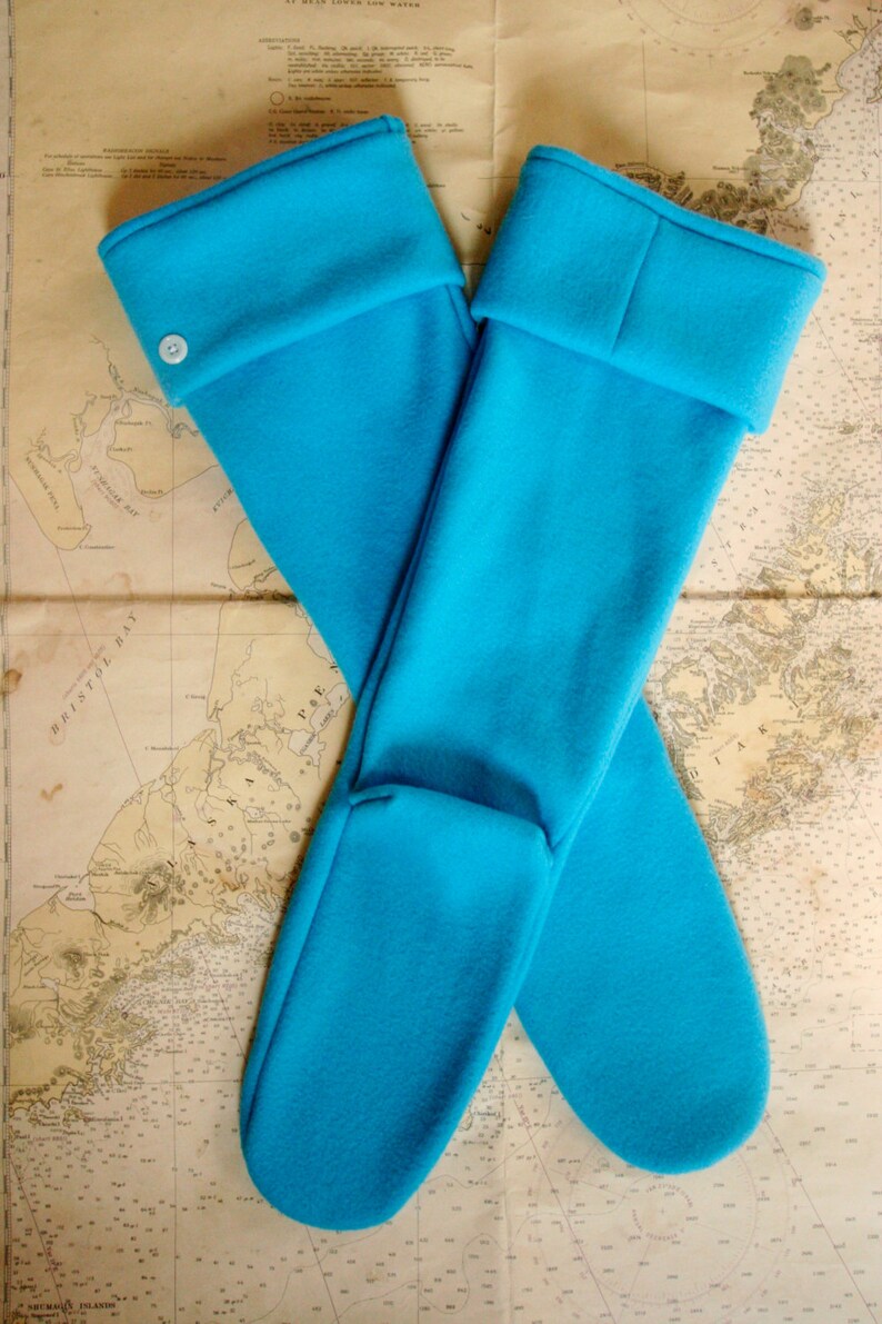 Boot Cuffs SLUGS Fleece Rain Boot Liners Solid Turquoise, Wellington Boot Socks, Fall Winter Rainy Day Style, Snow Boot Cozy & Warm Socks image 3