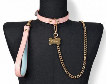 Personalized PU Leather Collar Necklace with Chain, Custom Text Heart Tag Punk Choker for Women, Adjustable Cute Gothic Jewelry Gift