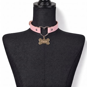 Hjärtring PU-läderhalsband, anpassad graverad tagg punk choker för kvinnor, justerbara gotiska smycken present