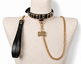 Personalized Black Leather Choker Chain Set, Custom Metal Alphabet Letter Collar with engravable Tag, Punk Gothic Jewelry for Gift
