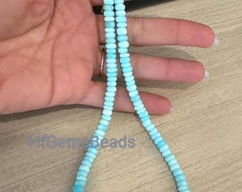 Blue Peruvian Opal Beaded Necklace: 6mm Rondelle Gemstone Jewelry Gift For Her