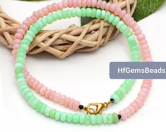Natural Peruvian Pink Opal Necklace Green Opal gemstone jewelry