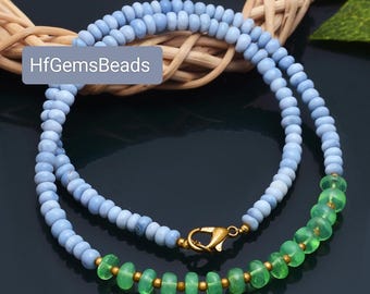 Green Opal Rondelle Bead Necklace, Peruvian Gemstone Jewelry