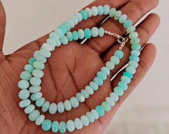 Peruvian Opal Necklace: Blue Rondelle Gemstone Jewelry For Her