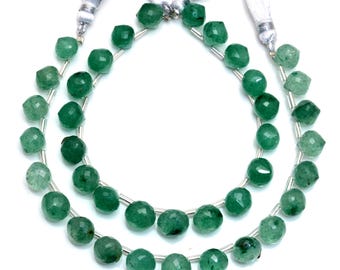 Green Strawberry Quartz Briolette Drops, Faceted Gemstone Beads
