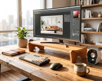Wood Monitor Stand, Plywood Laptop Stand, Computer Screen Riser, Walnut Monitor Riser, Interlocking Office Organizer, WFH Setup Gift