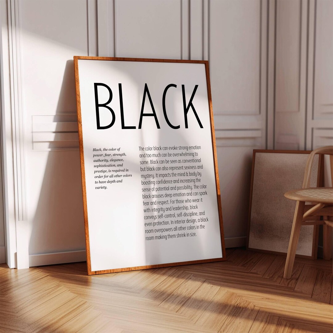Minimalist Black Color Meaning Print, Typography Wall Art, Power and ...