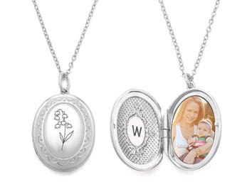 Collar con medallón de flor de nacimiento personalizado con foto, joyería, regalo para ella