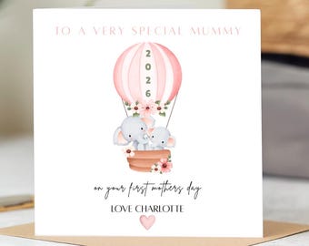 First Mother's Day Card, Elephant Hot Air Balloon, Keepsake From Baby