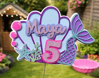 Personalised Mermaid Cake Topper | Under the Sea Birthday Cake Decoration | Custom Name & Age