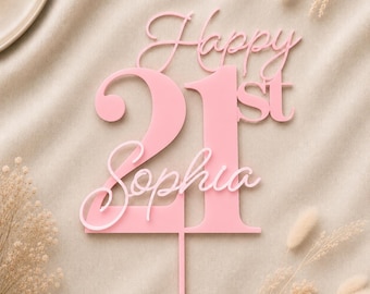 Acrylic Birthday Cake Topper | Customise Name and Number | Lots of Colour Combinations | Happy 21st