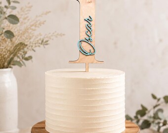 Personalised Wooden Cake Topper | Any Name & Any Age | Custom Birthday Cake Decoration | Choice of Name Colours | Baby Shower | Christening