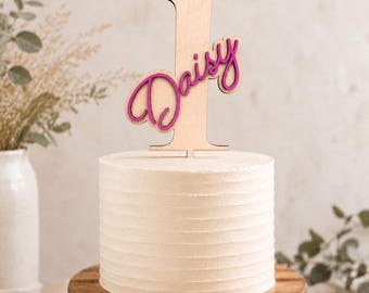 Personalised Wooden Cake Topper | Any Name & Any Age | Custom Birthday Cake Decoration | Choice of Name Colours | Baby Shower | Christening