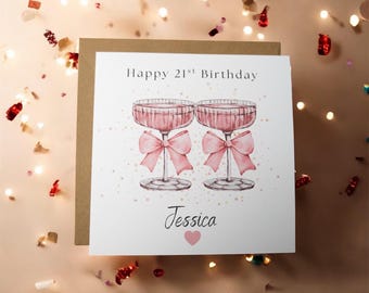Personalised Pink Champagne Birthday Card – Celebration Greetings (6x6 Card)