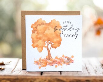 Personalised Autumn Birthday Card | Woodland Theme (6x6)