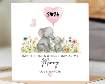 Elephant First Mother's Day Card, New Mum Gift, 6x6 Greetings Card