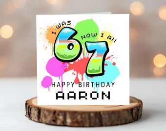 Meme Inspired Neon Splat Birthday Card - Personalised 7th Birthday Greetings Card