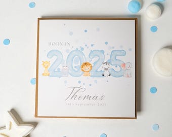 Personalised 2026 Baby Card – Safari Animal Keepsake (6x6 with Kraft Envelope)