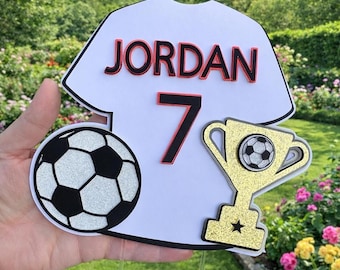 Personalised Football Shirt Cake Topper, Custom Name Age, Kids Birthday Decoration
