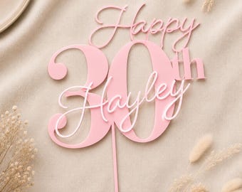 Acrylic Birthday Cake Topper | Customise Name and Number | Lots of Colour Combinations | Happy 30th