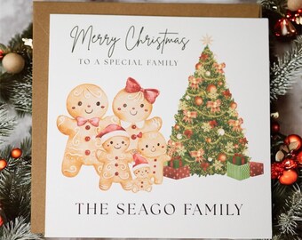 Personalised Gingerbread Family Christmas Card – 6x6” with Kraft Envelope