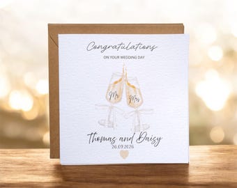 Personalised Wedding Day Card | Champagne Toast, Custom Names