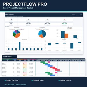 Excel Projektmanagement Vorlage – Projektplaner mit Gantt-Diagramm, Dashboard, Aufgaben- und Budgetverwaltung