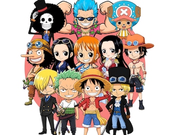 Clipart de la tripulación pirata de anime Chibi: 12 ilustraciones PNG (descarga digital)