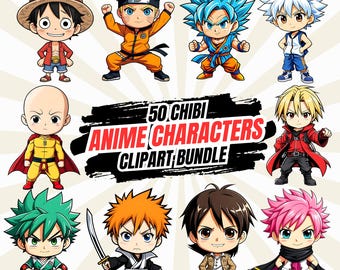Chibi Anime Characters Clipart Bundle: High-Res PNG (Digital Download)