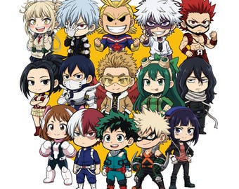 Clipart de Chibi Hero Academy: 20 pegatinas de estudiantes estilo anime (descarga digital)