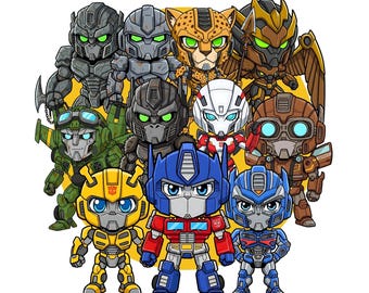 Chibi Robot Hero Clipart Bundle | 11 Mecha-Inspired Characters PNG | Digital Download
