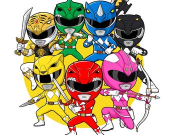 28 Super Hero Mighty Rangers Clipart Bundle: 90s Chibi Superhero PNG (Digital Download)