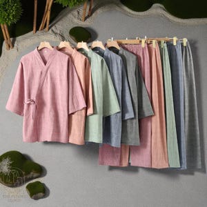 Handmade Cotton Kimono Pyjama Set - Unisex Japanese Style Loungewear | Soft Breathable Summer & Winter Sleepwear