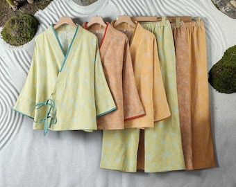 Conjunto de pijama kimono - Ropa de dormir de mezcla de algodón con estampado floral / Conjunto de ropa de estar por casa para mujer / Pijama botánico / Diseñado en Melbourne