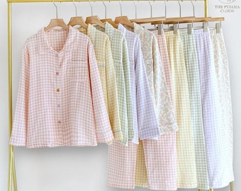 Women's Gingham Pyjama Set - Cottagecore PJ Set | Cotton Blend Sleepwear | Long Sleeve Loungewear | Designed in Melbourne